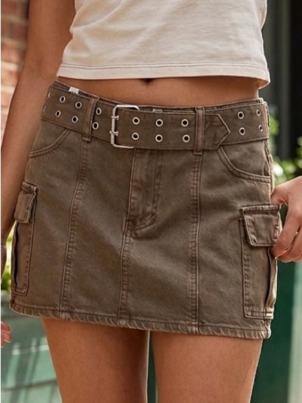 Pac Sun Y2K Belted Sunwashed Brown Micro Mini Cargo Grunge Skirt Sz 27